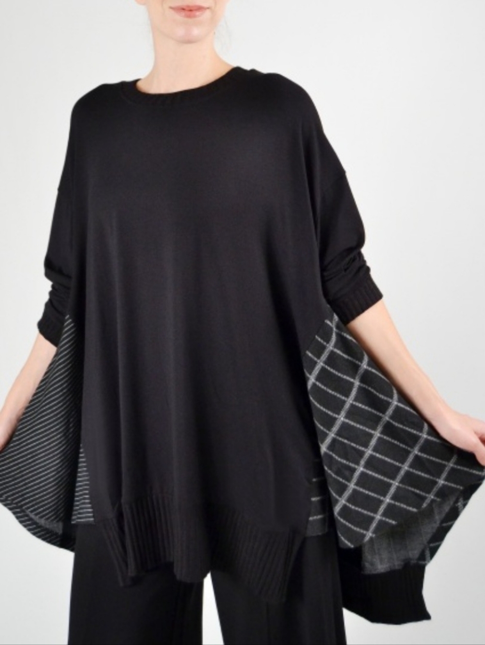 Alembika Mix Match Boxy Sweater Top Sz Med Oversized Black Multimedia Lagenlook